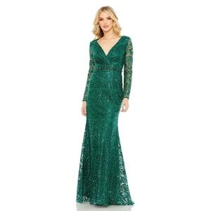 Mac Duggal 68016 NWT EMBELLISHED WRAP OVER LONG SLEEVE GOWN